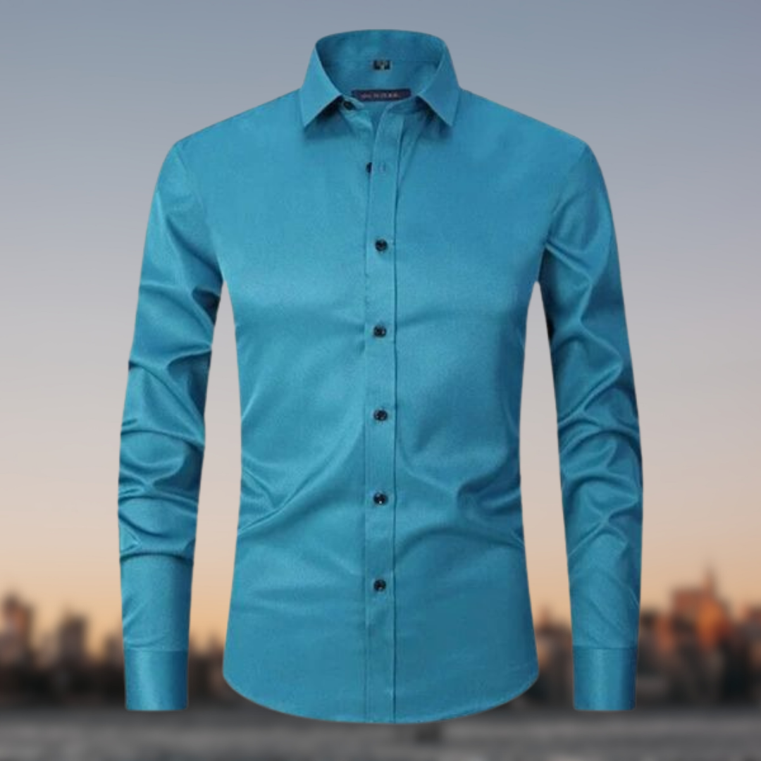 Camicia multicolore uomo elasticizzata senza pieghe, tessuto morbido, colori vivaci, look elegante con dettagli raffinati.