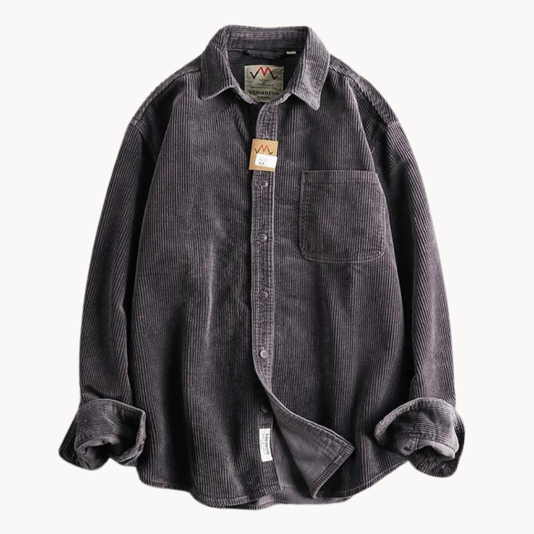 "Camicia uomo corduroy arancione con tasche sul petto, stile classico da lavoro, tessuto morbido e testurizzato."