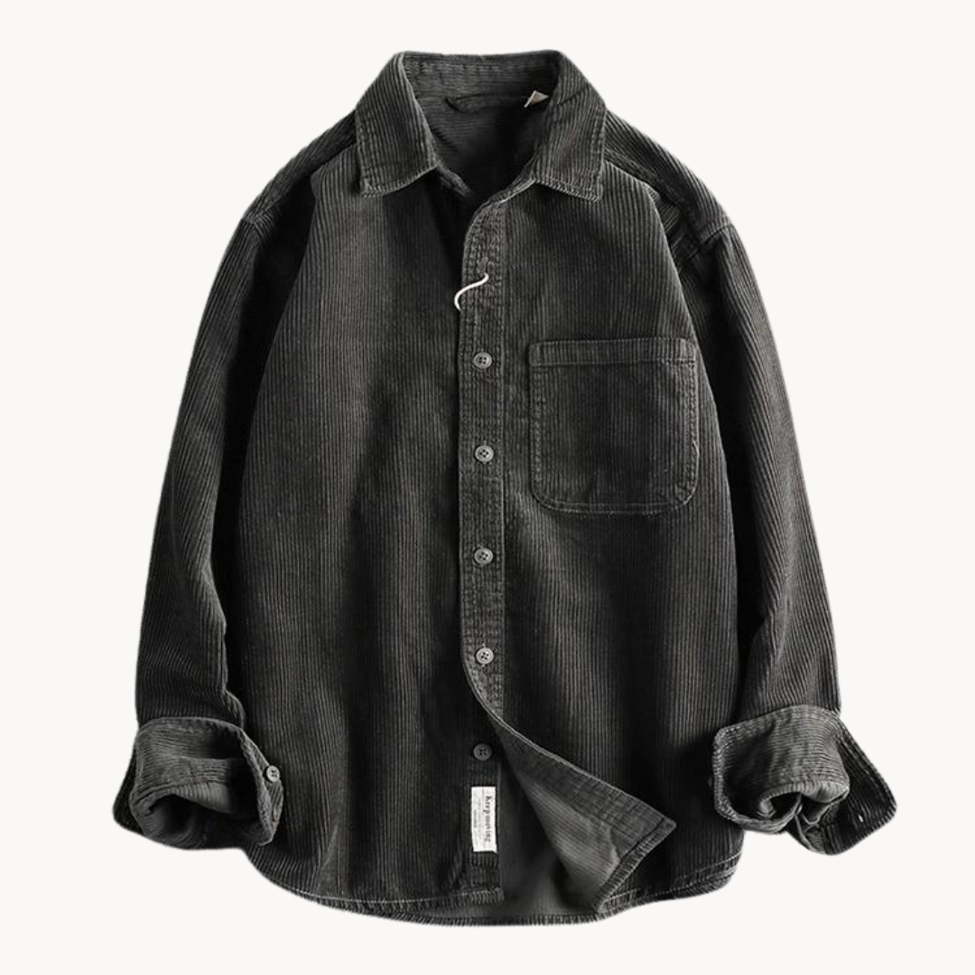 "Camicia uomo corduroy arancione con tasche sul petto, stile classico da lavoro, tessuto morbido e testurizzato."