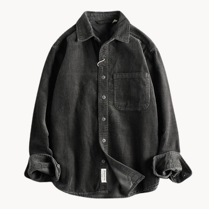 "Camicia uomo corduroy arancione con tasche sul petto, stile classico da lavoro, tessuto morbido e testurizzato."