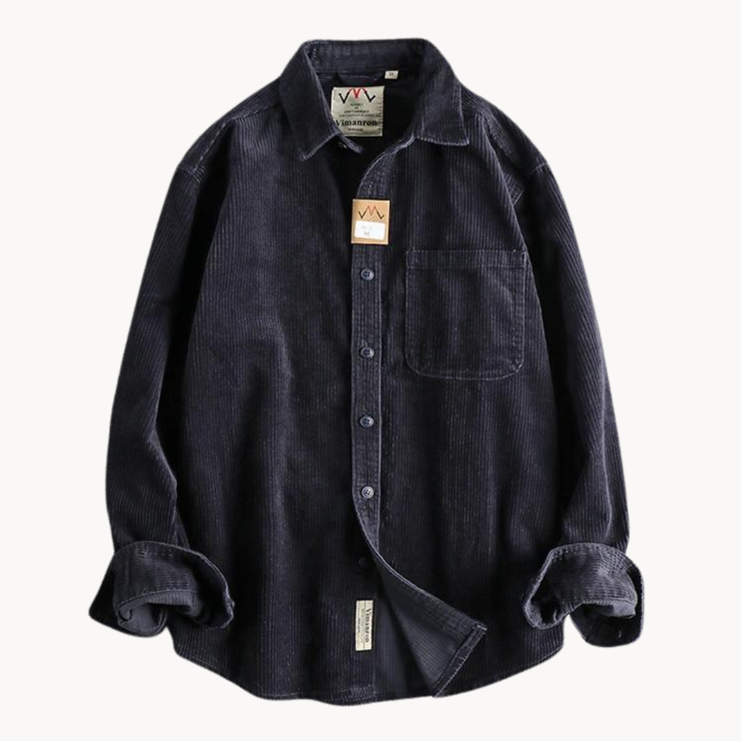 "Camicia uomo corduroy arancione con tasche sul petto, stile classico da lavoro, tessuto morbido e testurizzato."
