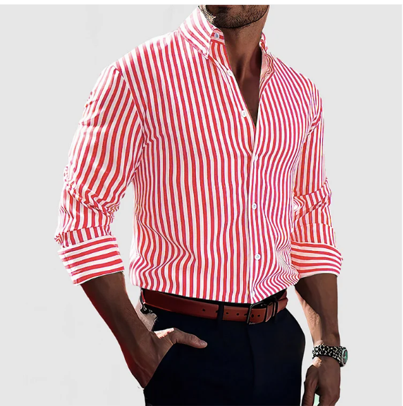 "Camicia uomo cotone striata elegante blu, righe verticali, design classico, versatile per eventi formali e casual"