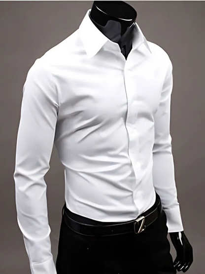 Camicia uomo slim fit azzurro cielo, manica lunga, elegante e moderna, ideale per look formali e casual.