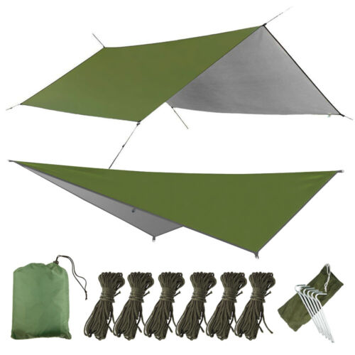 Portable backpacking hammock kit with integrated bug net, ideal for outdoor camping.