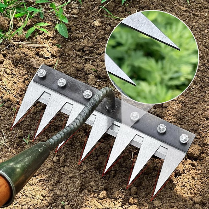 Carbon steel garden lawn rake head for versatile yard work, perfect for dethatching and soil cultivation.