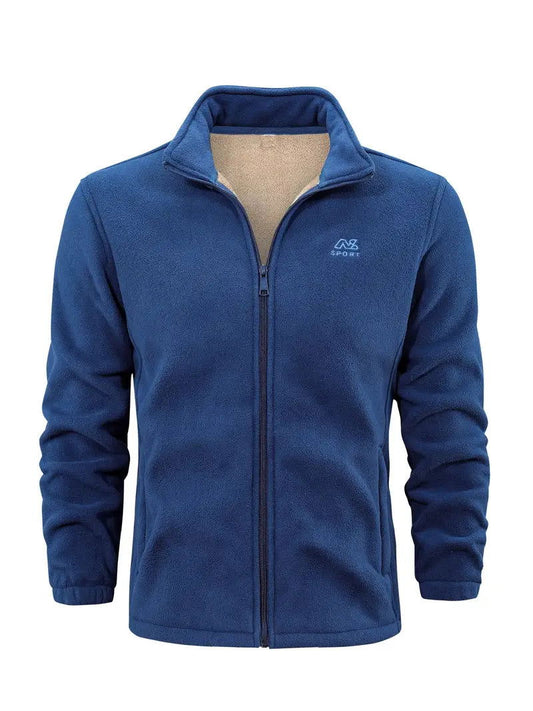 "Cardigan unisex in pile grigio chiaro con maniche lunghe, ideale per trekking e avventure outdoor in climi freschi."