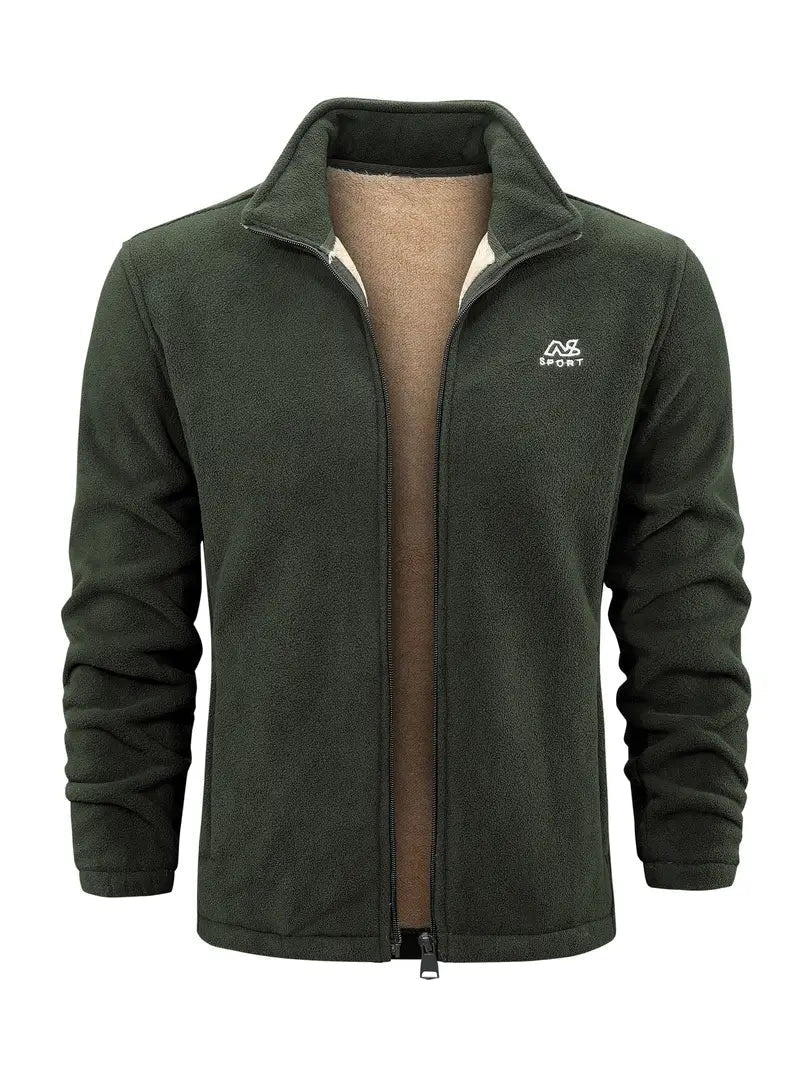 "Cardigan unisex in pile grigio chiaro con maniche lunghe, ideale per trekking e avventure outdoor in climi freschi."