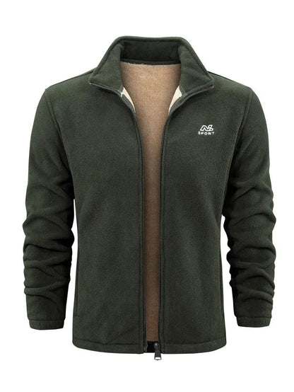 "Cardigan unisex in pile grigio chiaro con maniche lunghe, ideale per trekking e avventure outdoor in climi freschi."