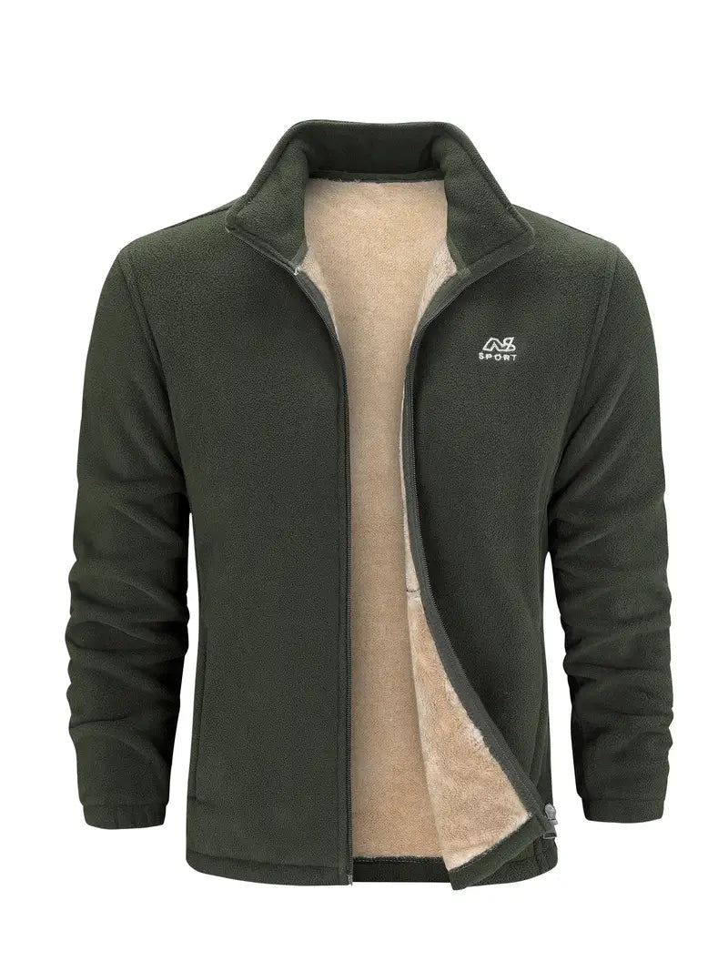 "Cardigan unisex in pile grigio chiaro con maniche lunghe, ideale per trekking e avventure outdoor in climi freschi."