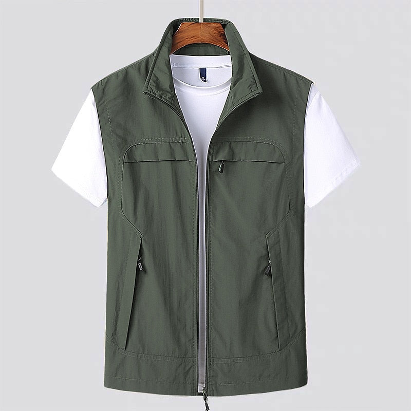 Cardigan uomo maniche corte, tessuto a rete traspirante, asciugatura rapida, ideale per avventure outdoor.