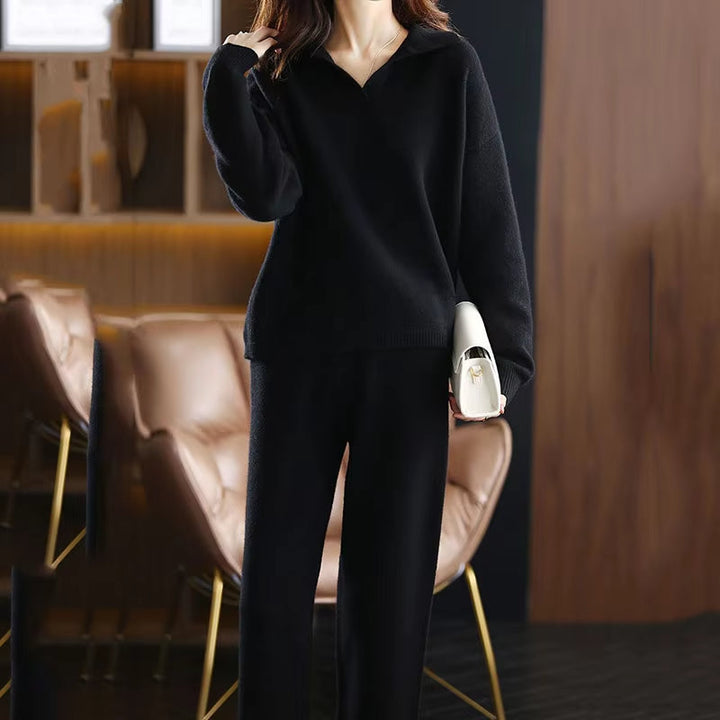 Soft knit two-piece lounge set for women, featuring a chic design and cozy comfort for relaxed fashion.