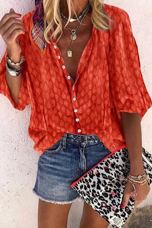 Chic women's airy button blouse, a stylish & comfortable top for effortless casual spring and summer fashion.