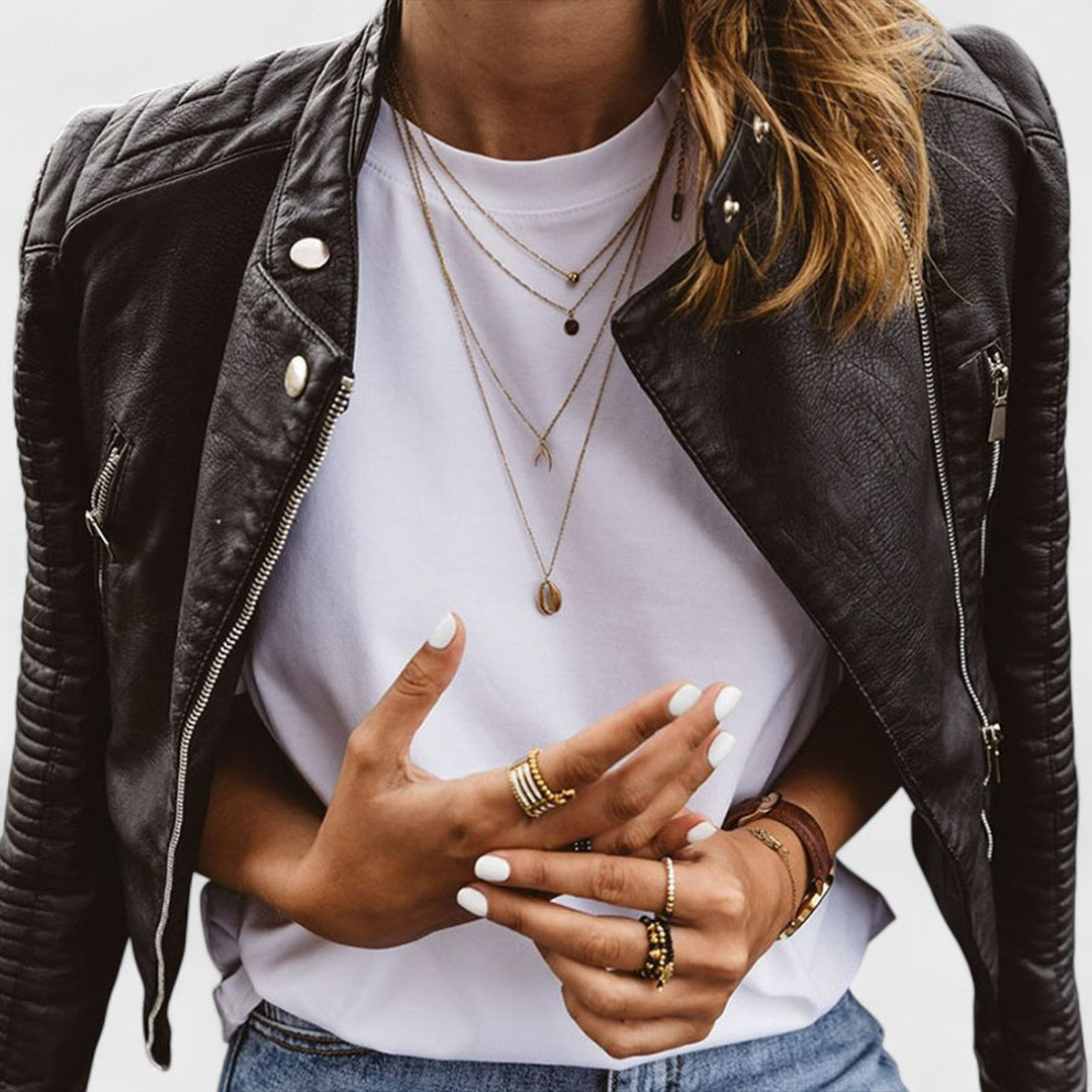 Fashionable women's all-season jacket. Elegant & chic outerwear, versatile for any look, from work to evening.