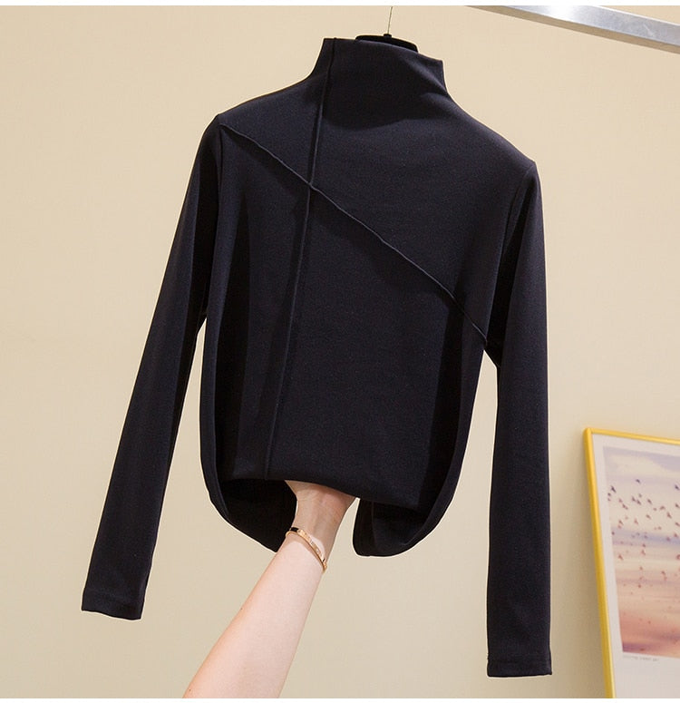 Cozy women's high-neck turtleneck top, a comfortable long sleeve sweater for fall & winter. Essential everyday fashion.