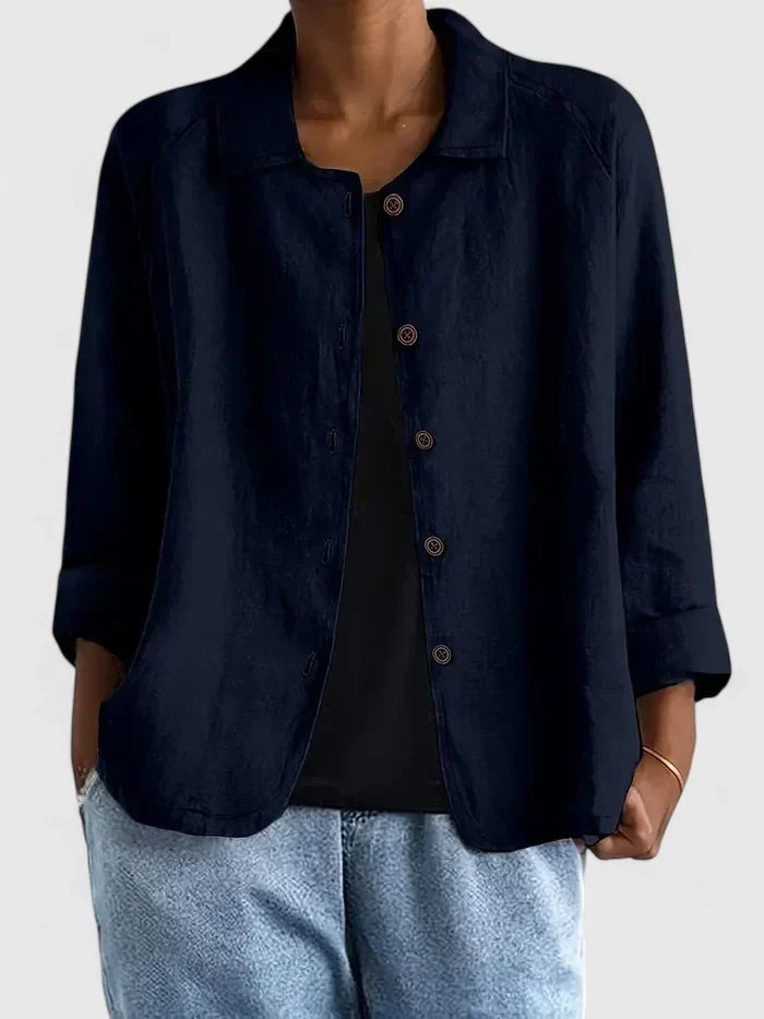 Chic Women's Everyday Blouse. Versatile long sleeve top in soft fabric, comfortable for casual or elegant wear.