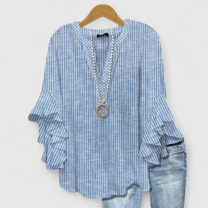 Women's versatile floral print top with stylish ruffled sleeves, a chic choice for everyday wear.
