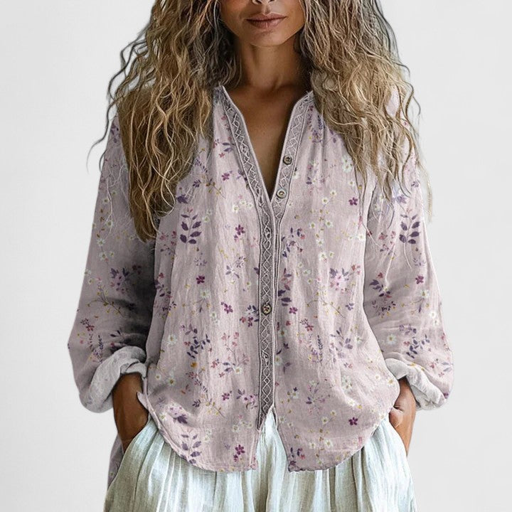 Comfortable women's printed long sleeve blouse. Versatile chic top for everyday and office wear.
