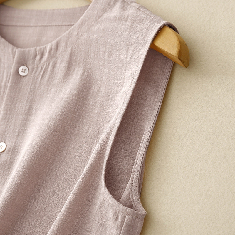 Elegant ladies sleeveless top with a unique asymmetrical design, ideal for chic casual or modern summer outfits.