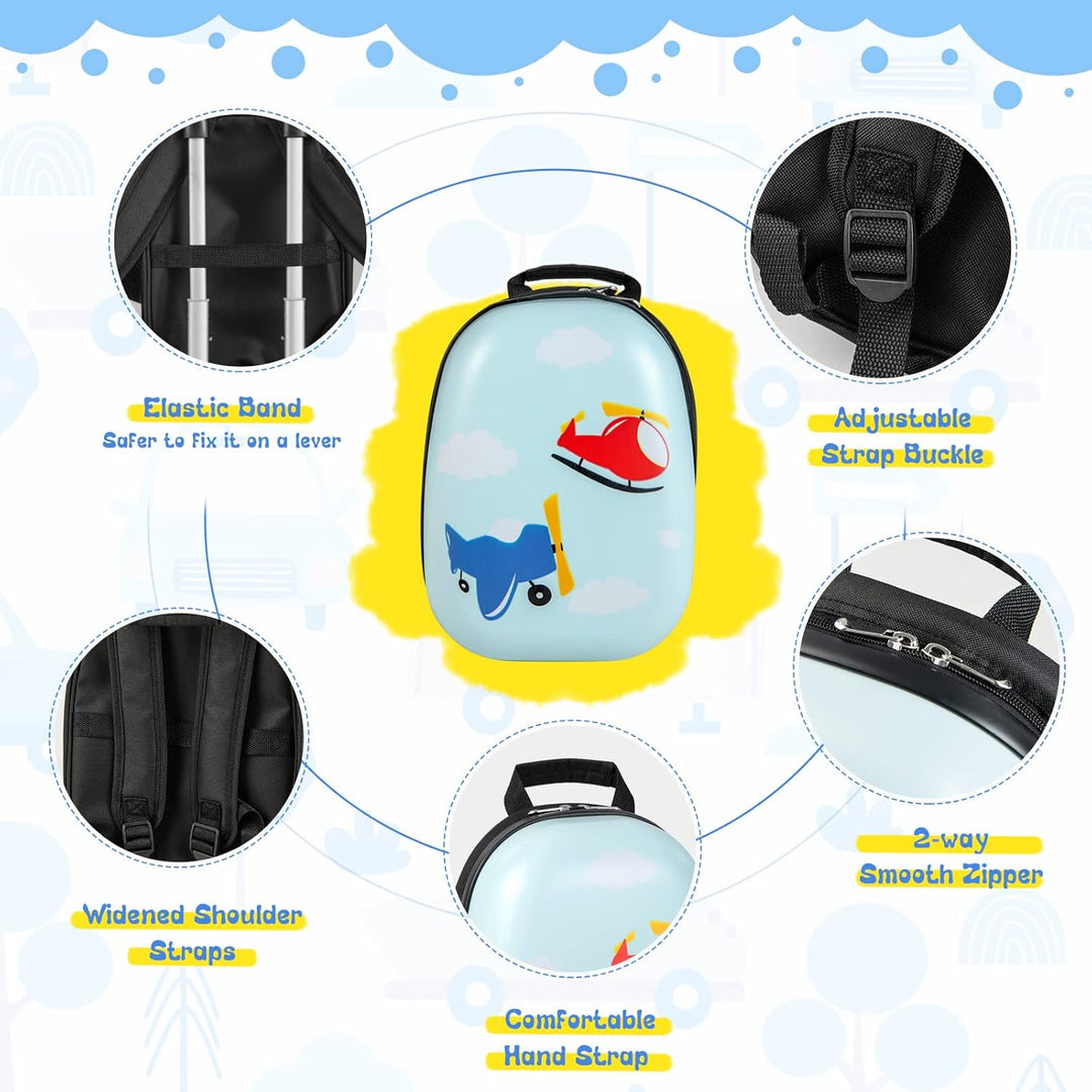 Helicopter-themed hardshell children's luggage & backpack set, perfect for young travelers' adventures.