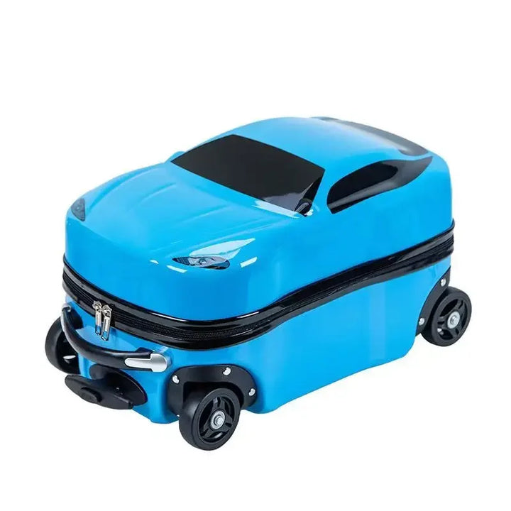 Kids ride-on suitcase, a fun 3D car design travel bag for toddlers, making airport trips easy.