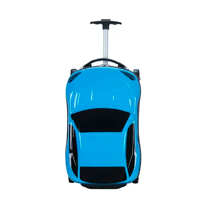 Bright red 3D car design ride-on suitcase 'Turin' for children, with secure lock and easy-glide wheels.