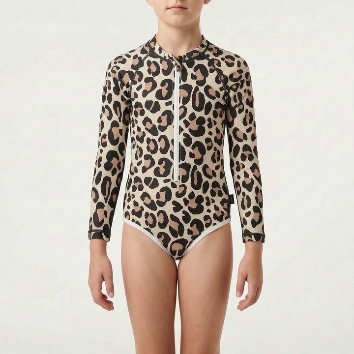 Stylish long-sleeve kids' swimwear with sun protection, quick-dry & easy-wear design.