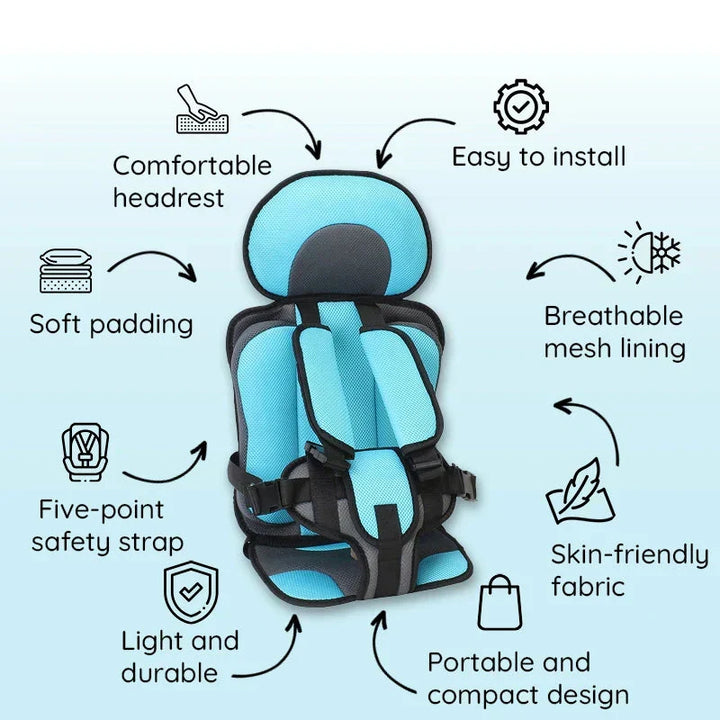 Easy-to-install portable travel car seat booster, ideal for kids road trips & daily commutes.