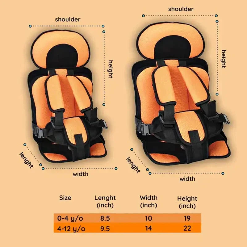 Lightweight portable booster seat with adjustable child harness for effortless travel safety.