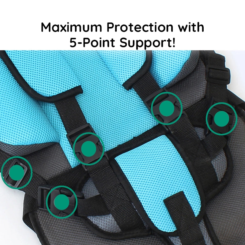 Children's car seat with safety harness. Secure booster cushion for toddler travel & protection.