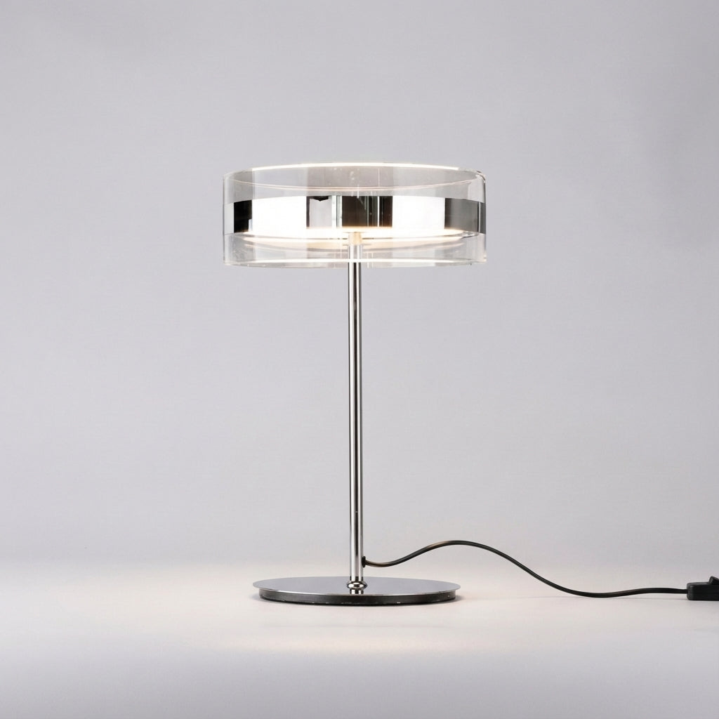 Contemporary Clarivon cylindrical table lamp providing soft ambient light, ideal for modern home lighting on a nightstand or desk.