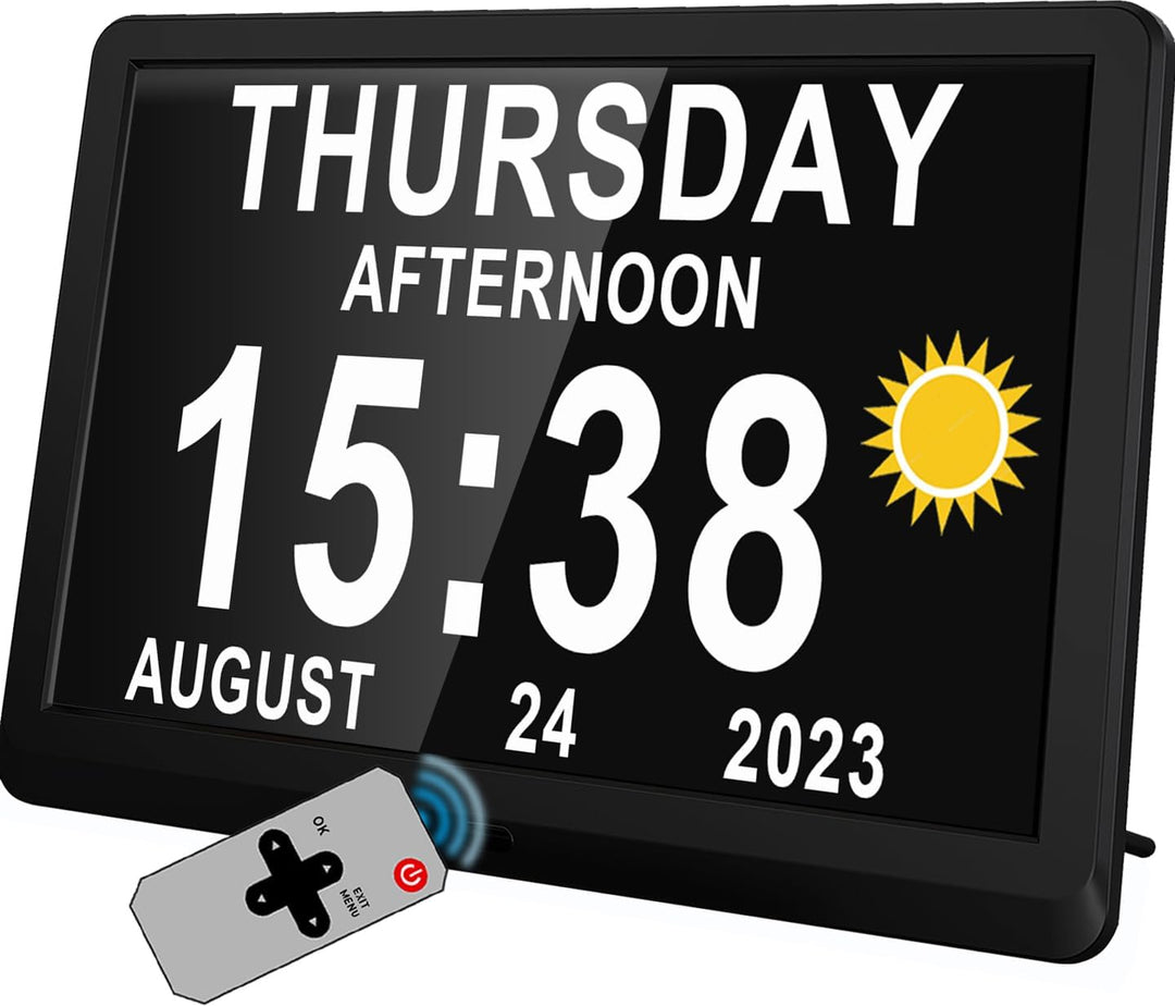 Claryon 11.5" Digital Calendar Day Clock with 19 reminders, ideal for senior care & memory aid.
