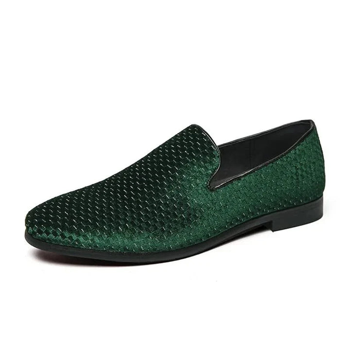 Formal black men's slip-on loafers, classic & sophisticated footwear for events.