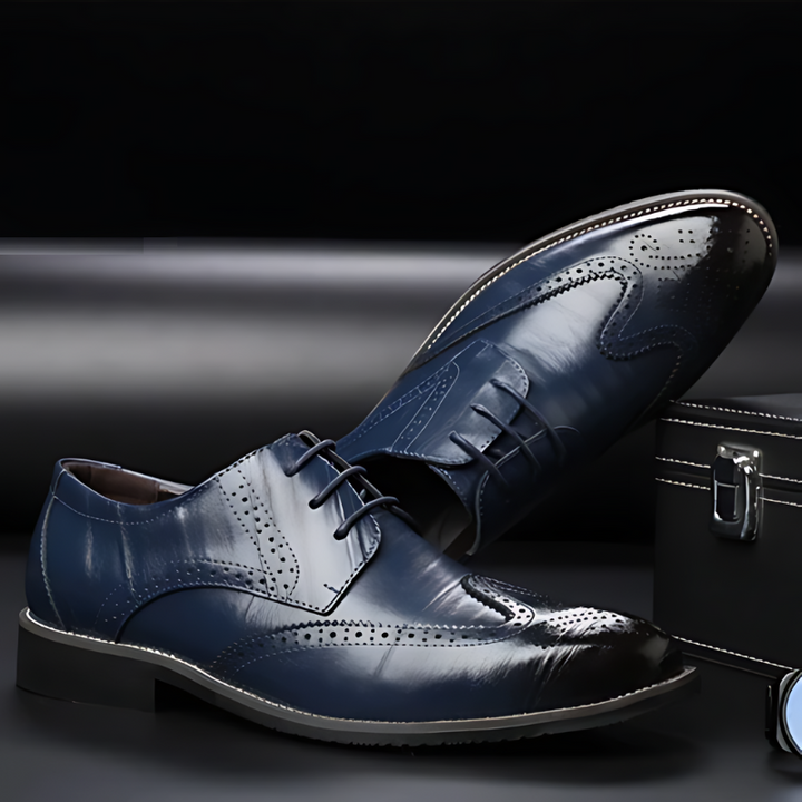 Stylish men's dress shoes: Classic brown brogue oxfords for formal occasions & business fashion.