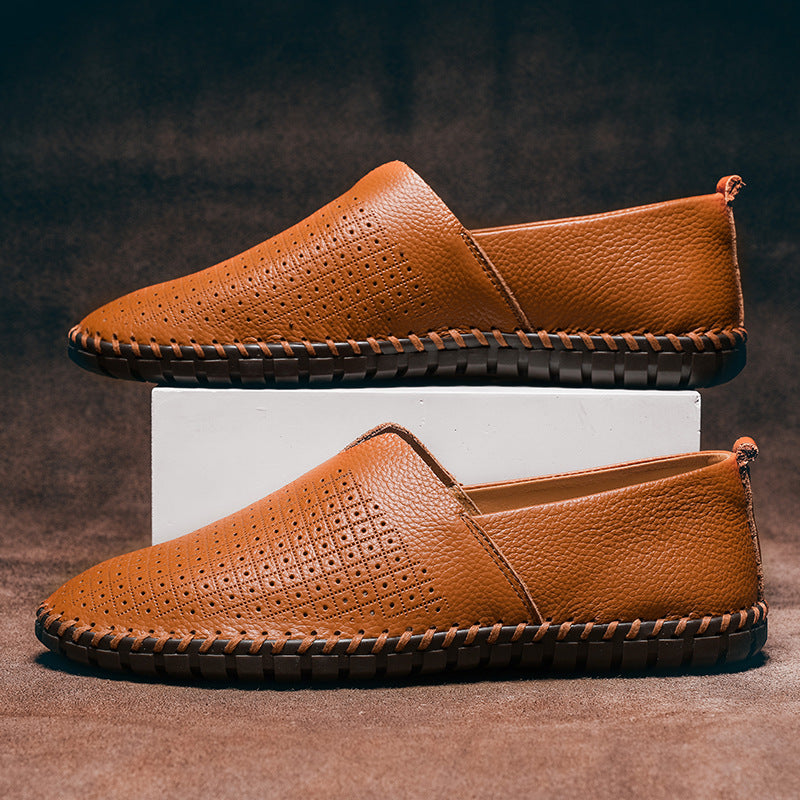 Top view of men's classic perforated loafers, emphasizing the slip-on design.