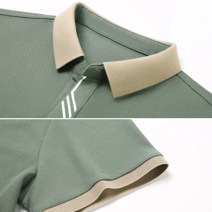 Men's short-sleeve performance polo, ideal for golf apparel or casual wear, offering easy care.