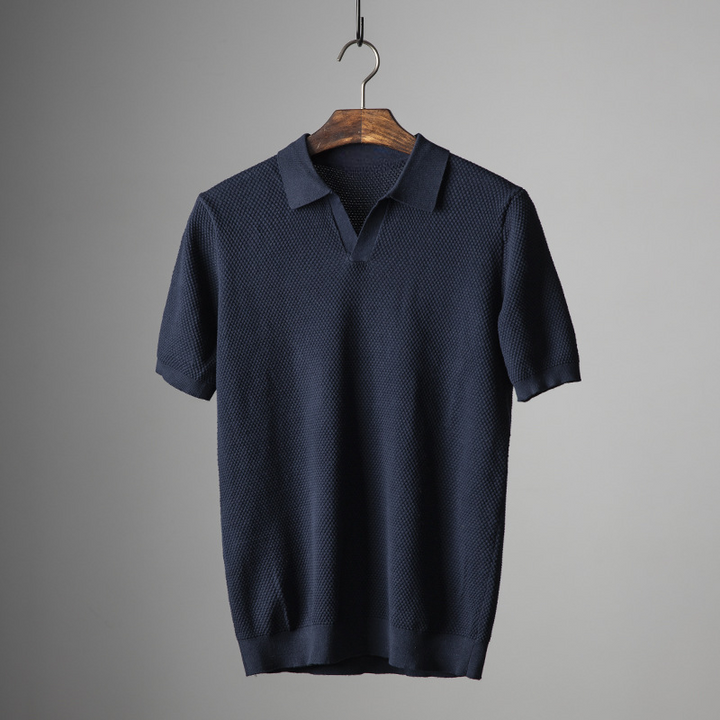 Back view of the men's classic comfort polo shirt, showing a relaxed fit suitable for any casual occasion.
