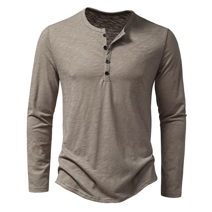 Classic men's slim fit long sleeve henley shirt, perfect for casual everyday style.