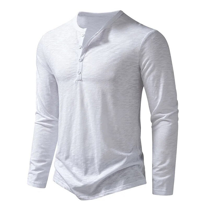 Everyday men's slim fit henley, long sleeve top with buttoned neckline, great for layering.