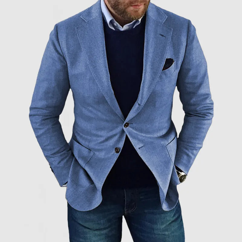Classic men's two-button tailored blazer, perfect for smart casual or formal events. Elevate your men's fashion.