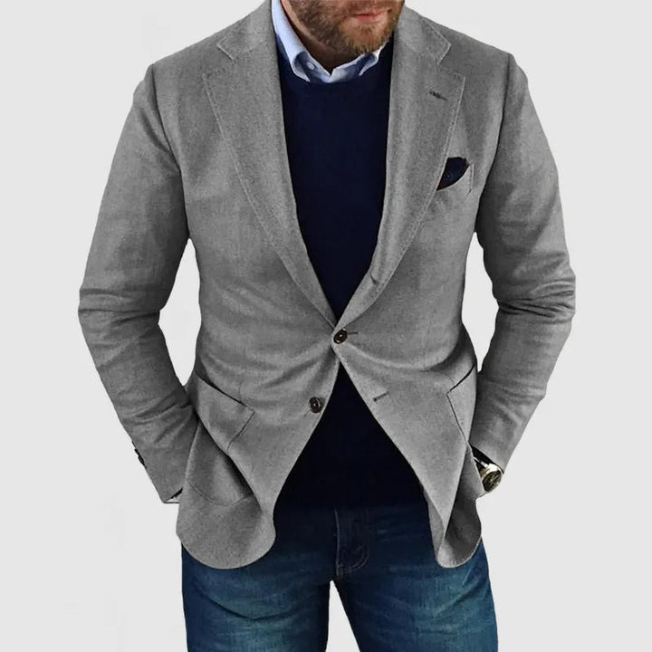 Men's classic two-button blazer, a versatile tailored jacket for formal wear, smart casual outfits, and events.