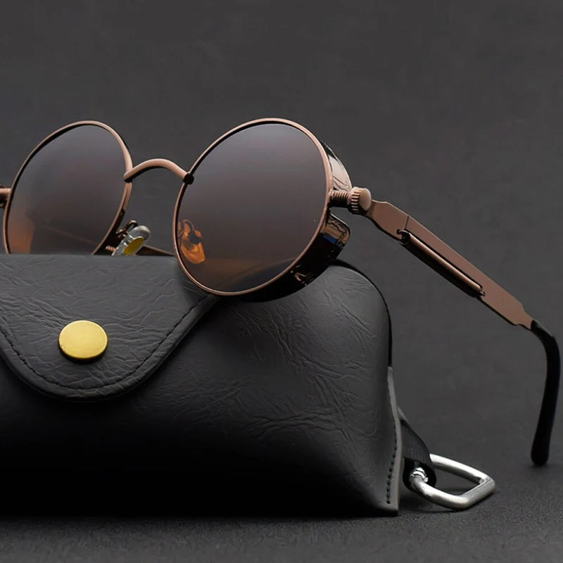 Lightweight aluminum classic round sunglasses, unisex shades offering comfortable UV protection.