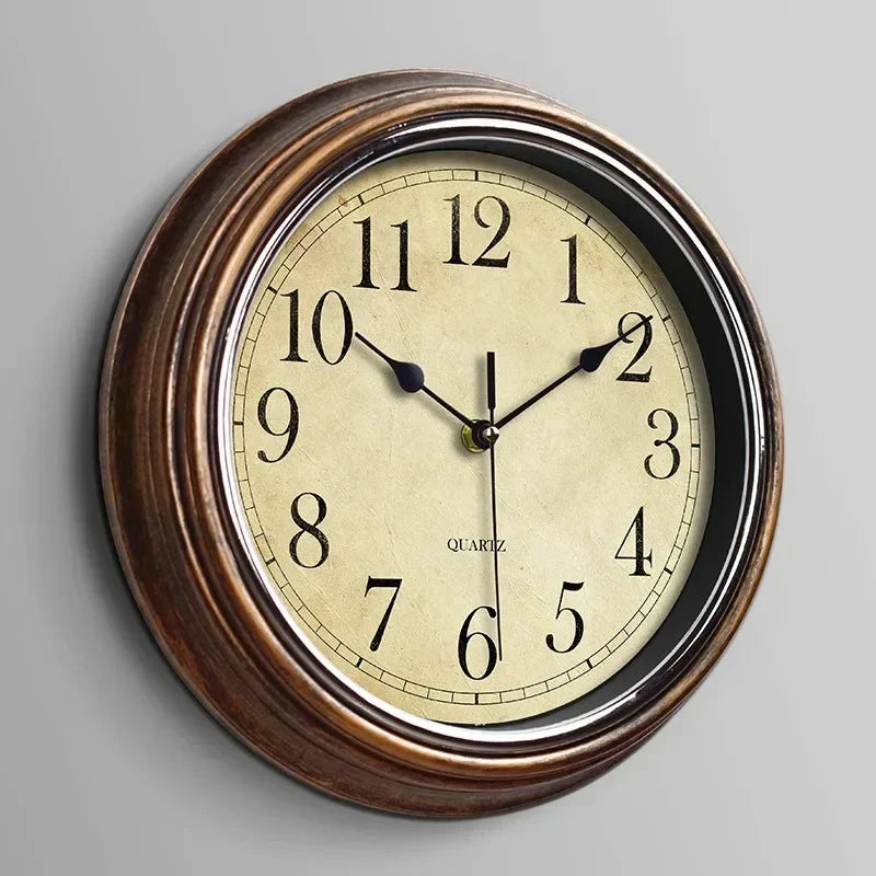 Classic wooden wall clock with large, easy-to-read numbers. Vintage style home accent for living room or kitchen decor.