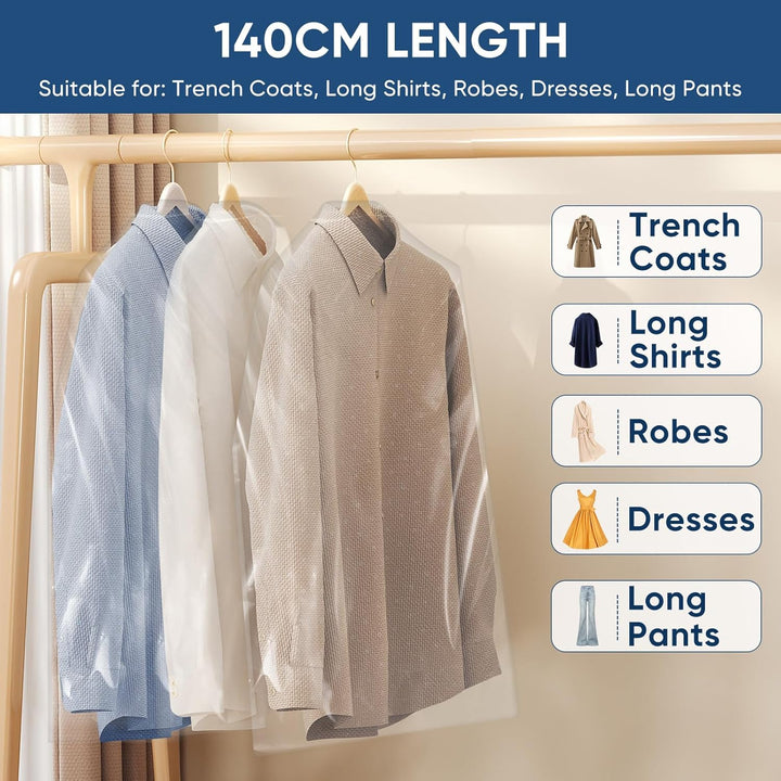 Transparent suit covers, 50-pack, for effective clothing protection during storage & travel.