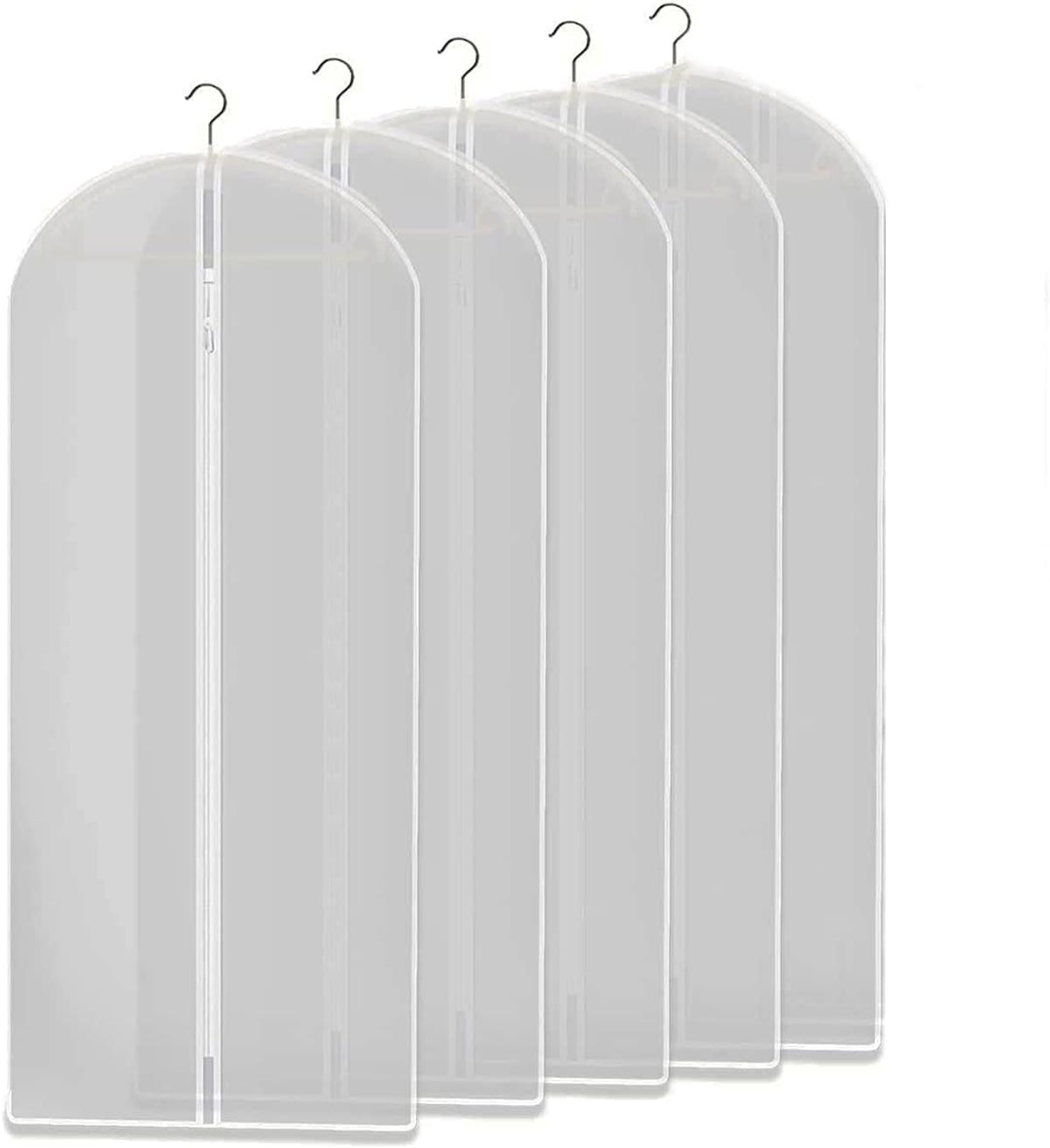 Clear garment storage bags, 10-pack, for wardrobe organization & clothing protection against dust.