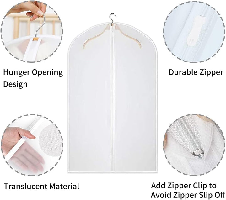 Practical clear PEVA clothes protectors for wardrobe organization. 12 dustproof garment bags included.