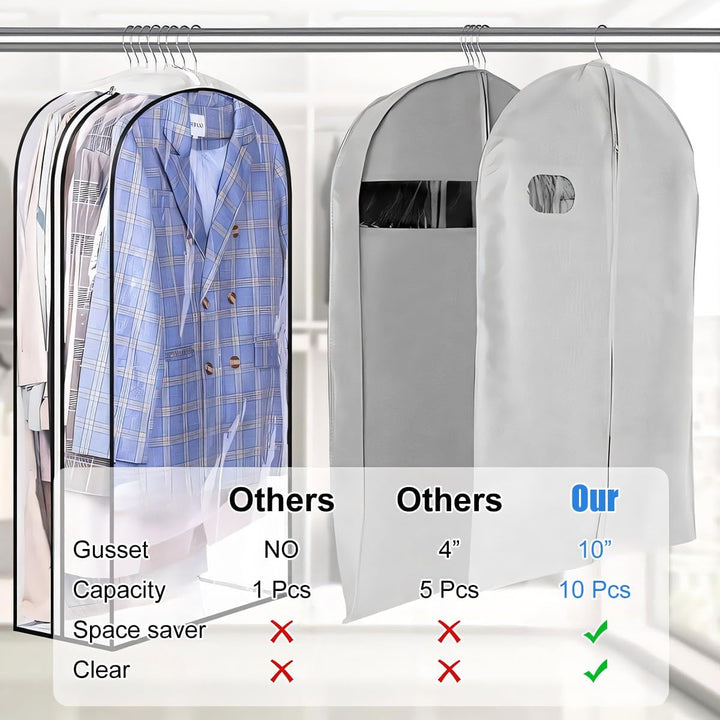 Durable PEVA clear garment bags (6-pack) protect suits & dresses from dust.