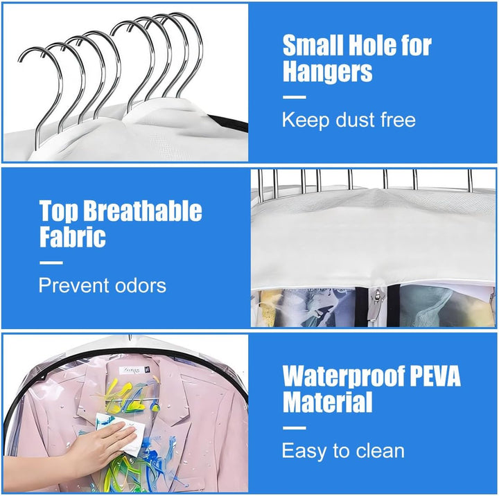Travel-friendly clear garment bags (6-pack) for protective clothing transport.