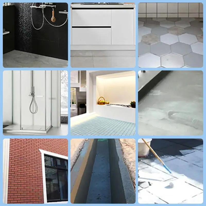 Transparent waterproof adhesive for walls & floors. Creates a clear leak proof, mold proof barrier for home protection.