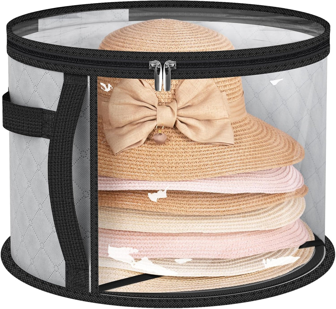 Clear wide-brim hat storage case, dustproof & portable. Perfect hat organizer for travel & home accessory storage.