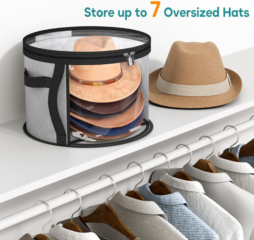 Unisex portable wide-brim hat organizer & storage case. Dustproof solution for travel & home hat protection.